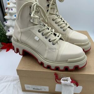 Men's Christian Louboutin panaroot Dune combat boots coated canvas/leather 44